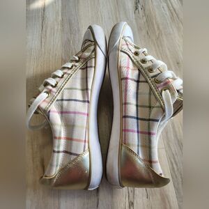 COACH Barrett Tattersall Plaid Check Canvas Gold White Sneakers Womens 8.5 VTG